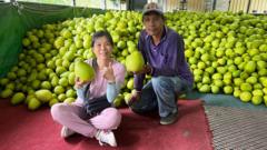 Pomelo farmer Wu Cheng-wan and his wife Liu Ming-yu