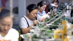 Women work in a factory in China
