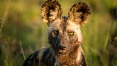 Starring African wild dog in the Kruger National Park