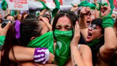 Pro-abortion activists celebrate in Buenos Aires in December 2020
