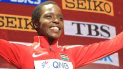 The late Agnes Tirop celebrating her 10,000m bronze medal at the 2019 World Athletics Championships