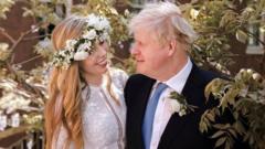 Boris Johnson and Carrie Symonds in the garden of 10 Downing Street after their wedding