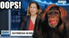 a meme showing a newsreader and monkey reading "oops"