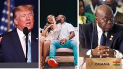 Donald Trump for left, Davido and Chioma for middle and Nana Akufo Addo for right