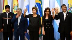 Evo Morales, José Mujica, Dilma Rousseff, Cristina Fernández y Rafael Correa