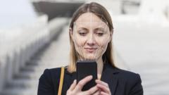Woman using facial recognition on phone