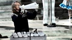 Man playing ice horn