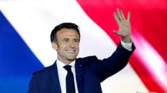 macron in front of french flag
