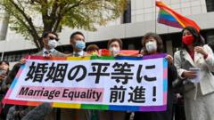 Marriage Equality banner held outside Tokyo district court.