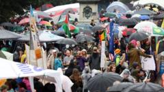 Protesters pack into the grounds of Parliament on the fifth day of demonstrations against Covid-19 restrictions in Wellington on February 12
