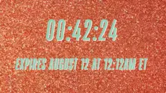An orange glittery background displays the text