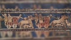 แผ่นภาพงานโมเสกของชาวสุเมเรียน อายุเก่าแก่ 4,500 ปี แสดงภาพ "คุงกา" กำลังลากรถรบในสงคราม