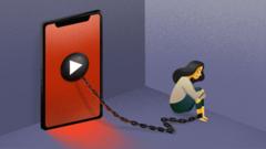 Illustration of revenge porn victims being shackled to phone.