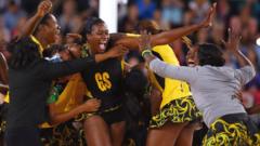 Jamaica celebrate victory over England in Glasgow