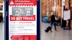 A sign alerting travellers to planned strike action at Nottingham Train Station, as members of the Rail, Maritime and Transport union begin their nationwide strike on 21 June 2022