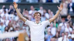 Jannik Sinner of Italy celebrates winning the Men's Singles Final against Alexander Zverev of Germany (not pictured) at The Wimbledon Lawn Tennis Championship on 12 July 2026 in London, England.