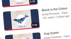 A YouTube screenshot showing tracks from the Orca album