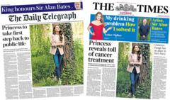 The papers: Kate making 'progress' and King honours Alan Bates