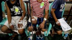 Patients poisoned after drinking coconut wine are treated at an emergency ward in Manila
