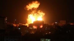 Smoke and flames rise after Israeli fighter jets conducted airstrikes in Gaza City, Gaza