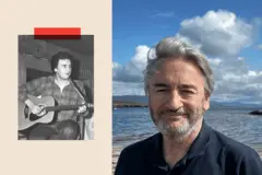 A recent photo of Fergal Keane, and of him as an aspiring young folk singer back in Limerick in the 1980s.