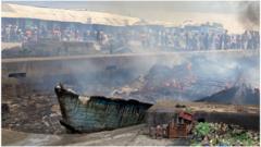 Seven cargo boats wit some passengers and goods burn to ashes for di Nembe waterside fire