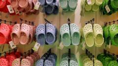 Wall of Crocs in flagship London store