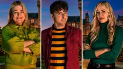 Traitors contestants Harriet, Jack and Ellie pictured in front of Ardross Castle