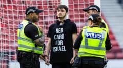 Protester chains himself to goalposts at  Scotland v Israel match