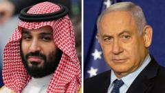 Composite showing Saudi Crown Prince Mohammed bin Salman (L) and Israeli Prime Minister Benjamin Netanyahu (R)
