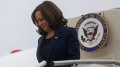 Kamala Harris steps out of Air Force Two upon arrival in Pyeongtaek South Korea