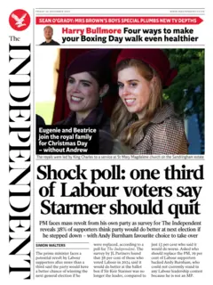 The headline on the front page of The Independent is