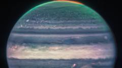 A composite image of Jupiter by the James Webb Space Telescope