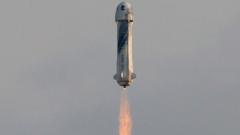 The New Shepard Blue Origin rocket lifts-off