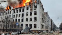 The Kharkiv University after shelling in Kharkiv, Ukraine, 2nd March 2022 *** Photo credit for online use: SES of Ukraine ***