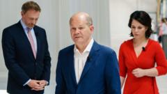 Annalena Baerbock of the Greens, SPD chancellor-elect Olaf Scholz (C) and Christian Lindner (L)