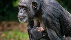 Western chimpanzee ZeeZee with her baby who was born at Chester Zoo on 9 December