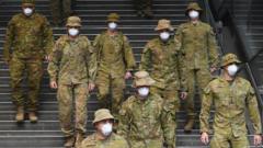 Australian Defence Force soldiers walk through the city during Melbourne's lockdown last year.
