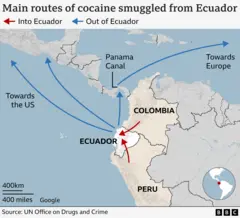 A map that shows Ecuador