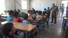 Syrian children in classroom.
