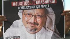 File photo showing a poster demanding "Justice for Khashoggi" at a protest outside the Saudi consulate in Istanbul on 2 October 2020