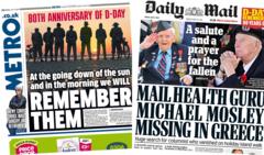 The Papers: 'Remember them' and presenter 'missing in Greece'