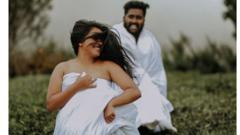 Lekshmi and Hrushi Karthik at their wedding photoshoot