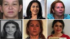 Montagem de mulheres chefes do tráfico de drogas na América Central