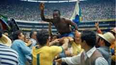 Pele celebrates winning the 1970 World Cup