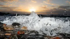 Rocks and sea surf on a shoreline