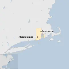 A map showing the location of Rhode Island and the city of Providence.