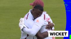 Seales gets the key wicket of Brook for 109