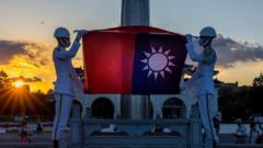 The Flag-Lowering Ceremony takes place at Liberty Square on August 09, 2022 in Taipei, Taiwan.