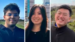 A composite image of young investors Ayush Deb, Michelle Huynh and George Lee from left to right.